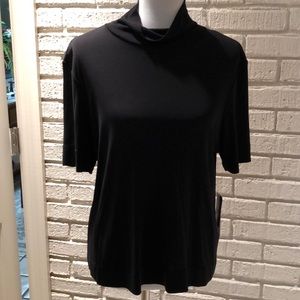 Josephine Chaus Black Mock Short Sleeeve Top SZ XL